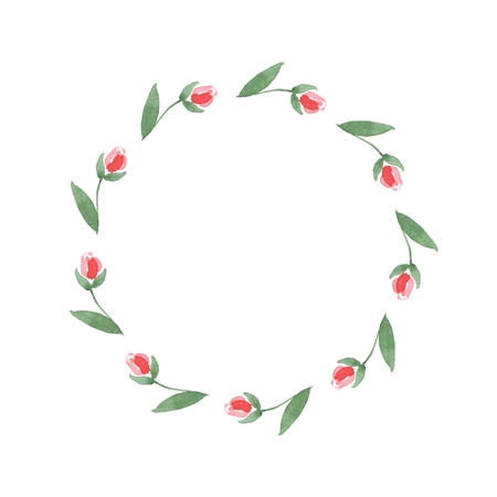 Branch of Roses. Watercolor floral round frame 02の写真素材