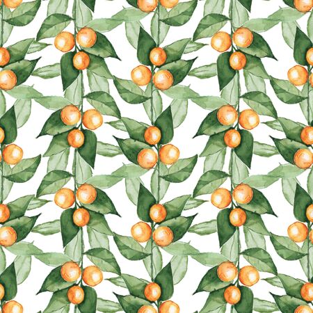 Floral pattern. Seamless background with leaves and fruitsの写真素材