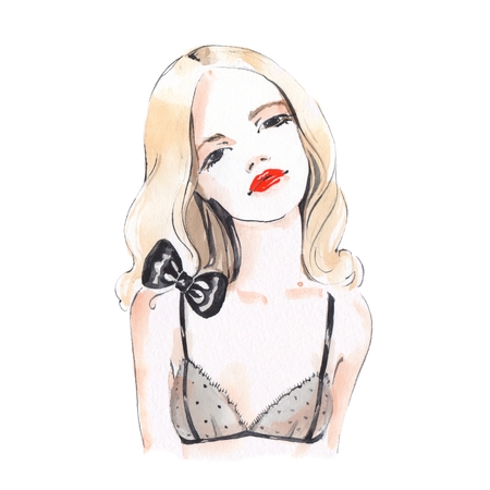 Girl in underwear 1. Watercolor fashion sketchの写真素材
