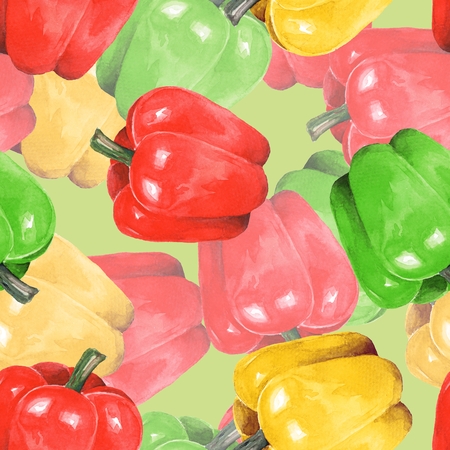 Pepper watercolor. Hand drawn seamless patternの写真素材