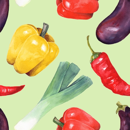 Watercolor vegetables. Hand drawn seamless patternの写真素材