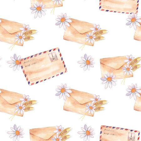 Mailing envelope. Watercolor seamless pattern. Background 3の写真素材