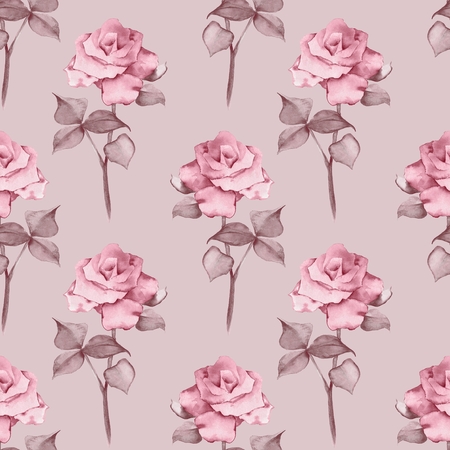 Seamless pattern with watercolor roses. Vintage background 04の写真素材