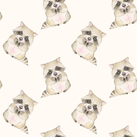 Raccoon pattern. Watercolor seamless backgroundの写真素材