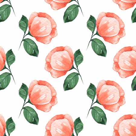 Floral seamless pattern. Watercolor background with red flowersの写真素材