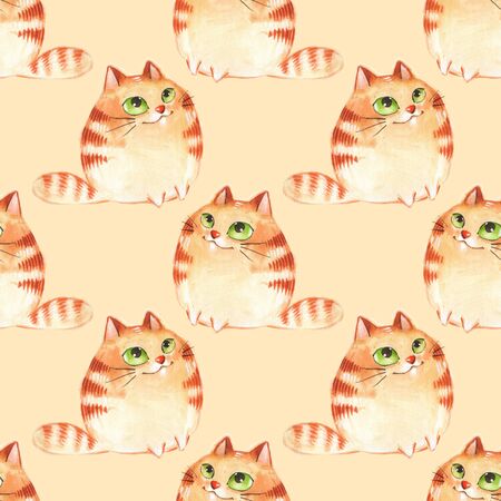 Watercolor cartoon cats, seamless patternの写真素材