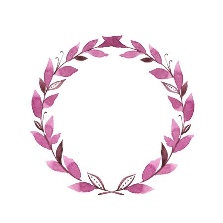 Watercolor laurel wreath. Hand drawn element for design. Round frameの写真素材
