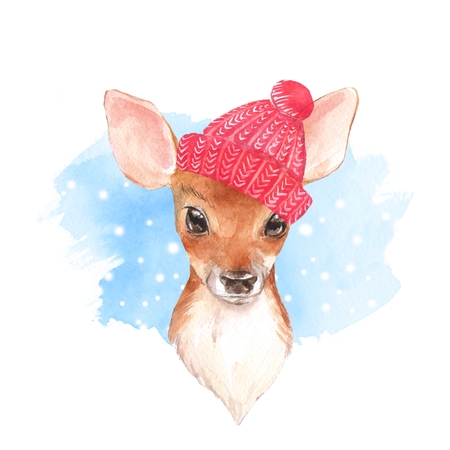 Cute fawn. Watercolor illustrationの写真素材