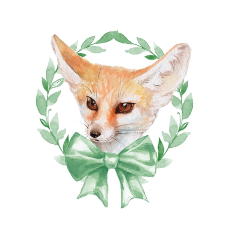 Fox and floral wreath. Watercolor illustration 3の写真素材