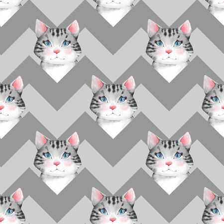 Seamless pattern with watercolor cats 3の写真素材