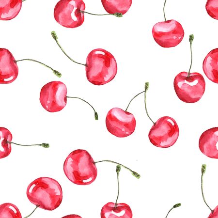 Cherry. Watercolor illustration. Seamless pattern 1