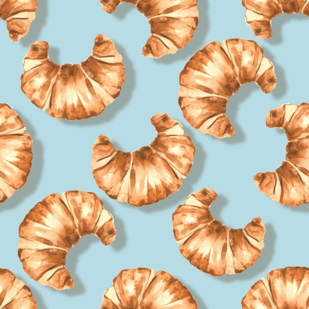 Traditional french croissant, watercolor seamless pattern 3の写真素材