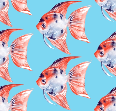 Scalare. Watercolor seamless pattern with fishの写真素材