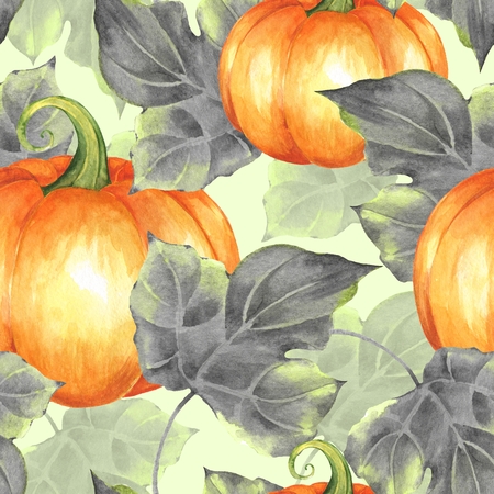 Orange pumpkins. Seamless pattern. Watercolor illustration 7の写真素材