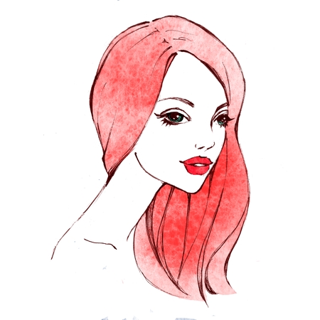 Beautiful girl with long red hairの写真素材