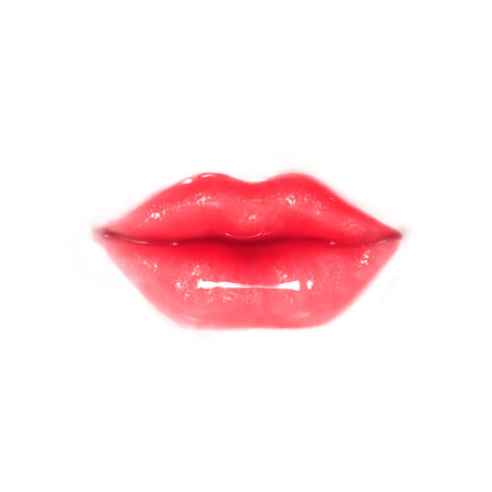 Red glossy and shiny lips isolated on whiteの写真素材