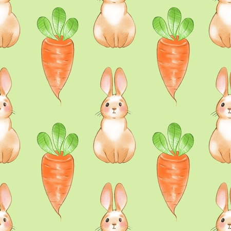 Seamless Pattern of Rabbit and Carrot. Cute cartoon backgroundの写真素材