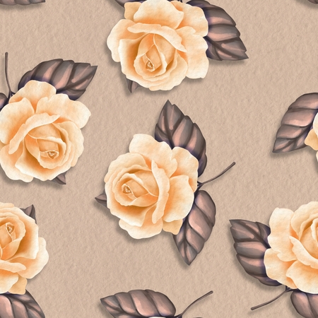 Beautiful seamless pattern with yellow roses. Floral backgroundの写真素材