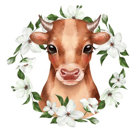 Cow illustration. Farms animal. Cute domestic petの写真素材