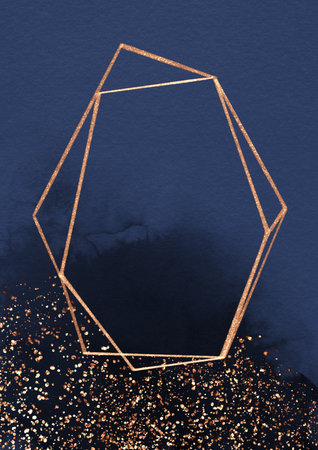 Abstract background, gold geometric frameon dark blue, modern element decorの写真素材