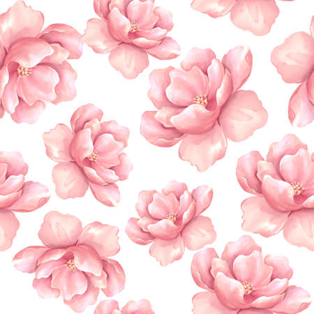 Seamless pattern, pink flowers. Floral pattern, watercolor styleの写真素材