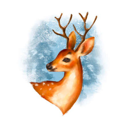 Illustration of cute deer. Cartoon animal portraitの写真素材