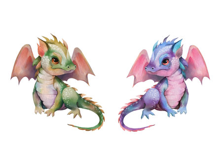 Cute little dragons, isolated on whiteの写真素材