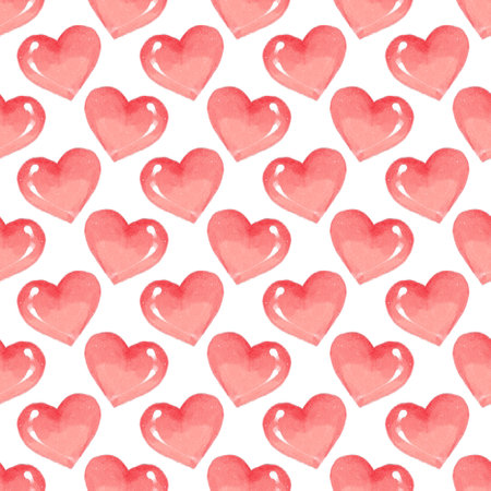 Red hearts seamless background. Watercolor heart patternの写真素材