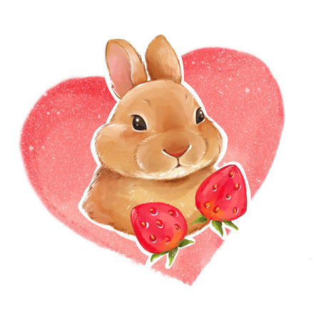 Cute illustration with bunny and strawberryの写真素材