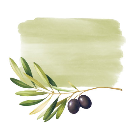 Olive branch sketch illustration, olives hand drawn green backgroundの写真素材
