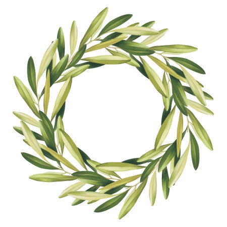 Floral illustration - leaf wreath, olive green leaves.の写真素材