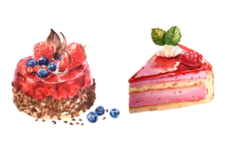 sweet cake watercolor setの写真素材