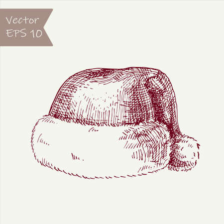 Hand Drawn Santa Hat Sketch Symbol isolated on white background. Christmas hat Vector In Trendy handdrawing Styleのイラスト素材