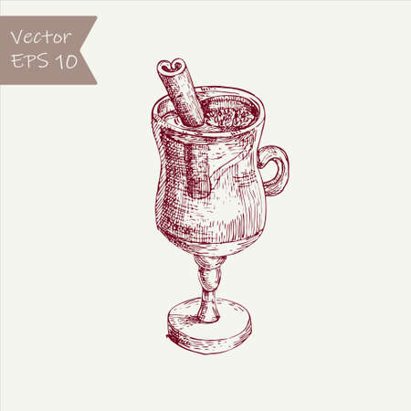 Hand drawn Mulled Wine cocktail. Vector illustration in sketch style for restaurant menus and wine lists.のイラスト素材