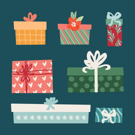 Set of vector icons in flat style for Christmas. Stylish set of simple giftsのイラスト素材