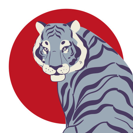 White tiger on red circle isolated on white. Vector tiger side view.のイラスト素材