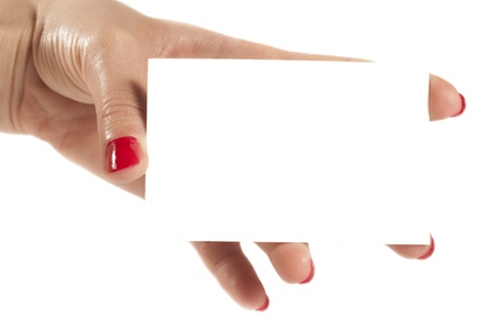 Isolated girl hand holding card on white backgroundの写真素材