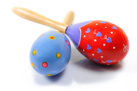 isolated two red and purple maracas の写真素材
