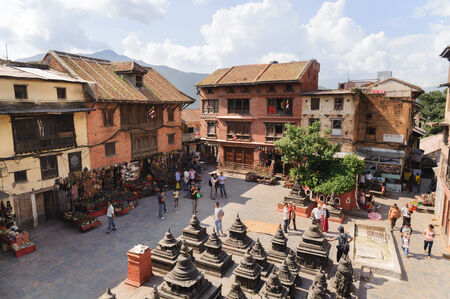 KATHMANDU, NEPAL - JULY 09, 2013: Swayambhunath or Monkey temple square top view, Kathmandu, Nepal. The temple is protected as the UNESCO world heritage siteのeditorial素材