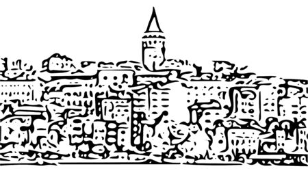 Galata Tower cityscape sketch illustration Istanbul Turkeyの写真素材
