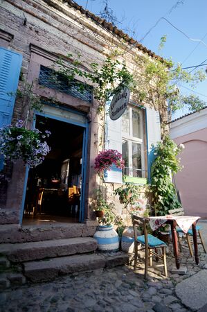 BALIKESIR TURKEY  MAY 18 2015:  Flowery bakery in old touristic town Cunda Alibey Island Ayvalik. It is a small island in the northwestern Aegean Sea off the coast of Ayvalik in Balikesir Turkey.のeditorial素材