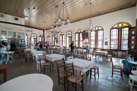 BALIKESIR TURKEY  MAY 18 2015:  Famous cafe tas kahve internal view at Cunda Alibey Island Ayvalik. It is a small island in the northwestern Aegean Sea off the coast of Ayvalik in Balikesir Turkey.のeditorial素材