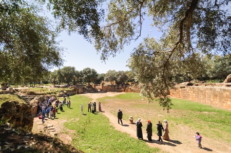 ALGIERS, ALGERIA - APR 9, 2016:Ruins of Tipasa(Tipaza).The antic city was a colonia in Roman province Mauretania Caesariensis located in coastal central Algeria.のeditorial素材