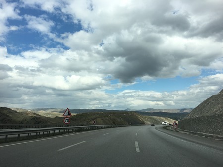 beautiful clouds landscape road at near by Kirikkale city Middle of Anatolia, Turkeyの写真素材