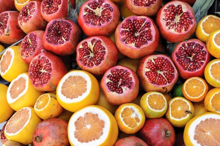 Background from many different exotic fruitsの写真素材