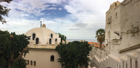 ALGIERS, ALGERIA - FEB 6, 2018: An ancient part of old city of Algeria, called casbah(kasaba).Old city is 122 metres (400 ft) above the sea. The casbah and the two quays form a triangle.のeditorial素材