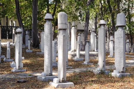 ISTANBUL, TURKEY - SEP 12, 2016: Gravestones in Galata Mevlevihane Museum. Galata Mevlevihane Museum in istanbul city. Mevlevihane located in the Beyoglu district of Istanbul province of Turkey.のeditorial素材