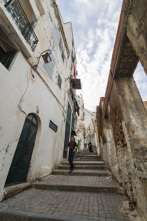 ALGIERS, ALGERIA - FEB 6, 2016: An ancient part of old city of Algeria, called casbah(kasaba).Old city is 122 metres (400 ft) above the sea. The casbah and the two quays form a triangleのeditorial素材