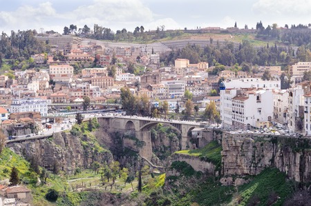 CONSTANTINE, ALGERIA - MARCH 7, 2017: cityscape of Ottoman, French and Spanish colonial side of the city of Constantine, Algeria. Modern city has many old type buildings and bridges.のeditorial素材