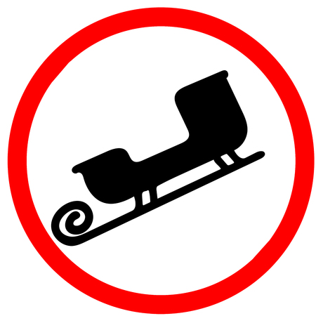 Winter caution danger information man with sledge flat black triangular red road sign.の写真素材